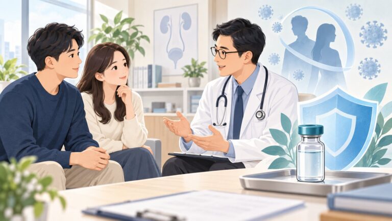 成人向泌尿科醫師諮詢 HPV 與疫苗預防的衛教插圖